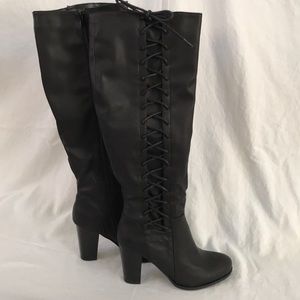 Bamboo Lace-Up Knee High Boot sz 7.5 Black - New!!
